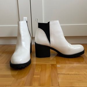 White heeled booties
